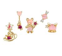 BodyBonita 5 Delicados Pendientes Mujer - Aretes Hipoalergénicos para Cartílago Piercing Oreja en Plata de Sugar Bear con Chapado en Oro de 18K para Múltiples Perforaciones