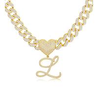 BodyBonita Collar con Colgante de Inicial de Cursiva, Cadena de Eslabones Cubanos de Miami Helada Collares Personalizados con Letras del Alfabeto Chapados en Oro de Rapero de Hip Hop L