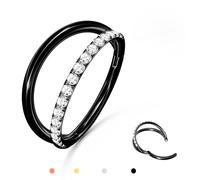 BodyBonita Doble Piercing Nariz Aro - Negro 316L Acero Inoxidable Septum Clic 18G CZ de Un Solo Lado Piercing Oreja Caracola Joyería Hélice Torre Trago Labio Anillo Cartílago Pendientes 8 mm