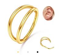 BodyBonita Doble Piercing Nariz Aro - Oro 316L Acero Inoxidable Septum Clic 16G Piercing Oreja Caracola Joyería Hélice Torre Trago Labio Anillo Cartílago Pendientes 8 mm