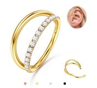 BodyBonita Doble Piercing Nariz Aro - Oro 316L Acero Inoxidable Septum Clic 20G CZ de Un Solo Lado Piercing Oreja Caracola Joyería Hélice Torre Trago Labio Anillo Cartílago Pendientes 8 mm