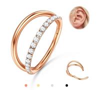 BodyBonita Doble Piercing Nariz Aro - Oro Rosa 316L Acero Inoxidable Septum Clic 16G CZ de Un Solo Lado Piercing Oreja Caracola Joyería Hélice Torre Trago Labio Anillo Cartílago Pendientes 8 mm