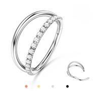 BodyBonita Doble Piercing Nariz Aro - Plata 316L Acero Inoxidable Septum Clic 18G CZ de Un Solo Lado Piercing Oreja Caracola Joyería Hélice Torre Trago Labio Anillo Cartílago Pendientes 8 mm