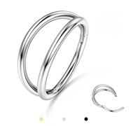 BodyBonita Doble Piercing Nariz Aro - Plata 316L Acero Inoxidable Septum Clic 18G Piercing Oreja Caracola Joyería Hélice Torre Trago Labio Anillo Cartílago Pendientes 8 mm