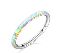 BodyBonita Frente Blanco Ópalo Piercing Nariz - 16G Acero Quirúrgico 316L Aros Nasales Con Bisagra para Mujer Piercing para Tabique Nasal Caracola Hélix Daith 10mm Plata