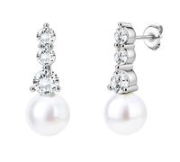 BodyBonita Pendientes Perla Mujer, Aretes con Postes de Plata de Ley 925, Pendientes Hipoalergenicos Mujer, Aretes de Hoja de Ginkgo, Joyería de Moda Color Plata CZ-Stud-A