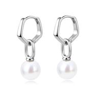 BodyBonita Pendientes Perla Mujer, Aretes con Postes de Plata de Ley 925, Pendientes Hipoalergenicos Mujer, Aretes de Hoja de Ginkgo, Joyería de Moda Color Plata Hoop-C