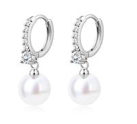 BodyBonita Pendientes Perla Mujer, Aretes con Postes de Plata de Ley 925, Pendientes Hipoalergenicos Mujer, Aretes de Hoja de Ginkgo, Joyería de Moda Color Plata CZ-Hoop