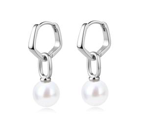 BodyBonita Pendientes Perla Mujer, Aretes con Postes de Plata de Ley 925, Pendientes Hipoalergenicos Mujer, Aretes de Hoja de Ginkgo, Joyería de Moda Color Plata Hoop-C