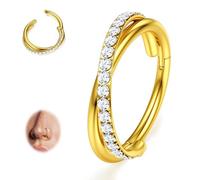 BodyBonita Piercing Nariz Aro - Acero Inoxidable 316L Septum Piercing 18G Circonia Cúbica Helix Piercing Tragus Mujer Daith Cartilage Oreja Piercing Pendientes Aros Dorado 12mm Entrelazados