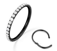 BodyBonita Piercing Nariz Aro - Acero Inoxidable 316L Septum Piercing 18G con Circonia Cúbica Helix Piercing Tragus Mujer Daith Rook Cartilage Conch Oreja Piercing Pendientes Aros Negro 6mm