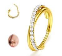 BodyBonita Piercing Nariz Aro - Acero Inoxidable 316L Septum Piercing 20G Circonia Cúbica Helix Piercing Tragus Mujer Daith Cartilage Oreja Piercing Pendientes Aros Dorado 10mm Entrelazados