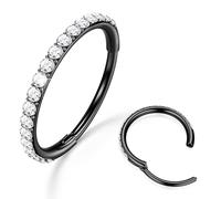 BodyBonita Piercing Nariz Aro - Acero Inoxidable 316L Septum Piercing 20G con Circonia Cúbica Helix Piercing Tragus Mujer Daith Rook Cartilage Conch Oreja Piercing Pendientes Aros Negro 7mm