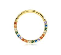 BodyBonita Piercing Septum Acero Inoxidable 316L - Arcoíris Circonia Cúbica Piercing Nariz Aro 16G Piercing Helix Tragus Hombre Mujer Daith Rook Oreja Piercing Pendientes Aros Dorados 14K 10mm