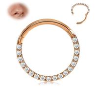 BodyBonita Piercing Septum Acero Inoxidable 316L - Circonia Cúbica Piercing Nariz Aro 16G Piercing Helix Tragus Hombre Mujer Daith Rook Oreja Piercing Pendientes Aros Oro Rosa 8mm