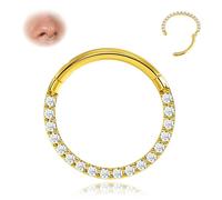 BodyBonita Piercing Septum Acero Inoxidable 316L - Circonia Cúbica Piercing Nariz Aro 16G Piercing Helix Tragus Hombre Mujer Daith Rook Oreja Piercing Pendientes Aros Dorados 14K 8mm
