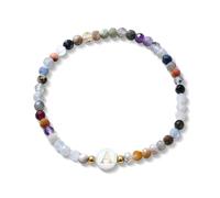 BodyBonita Pulsera Elástica con Inicial de Piedra Natural y Cuentas de Nácar Sintético con Letras de la A para Hombre y Mujer