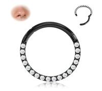 BodyBonita Septum Acero Inoxidable 316L - Piercing Nariz Aro 16G Helix Tragus Hombre Mujer Daith Rook Oreja Pendientes Aros Negro 10mm Con Circonia Cúbica