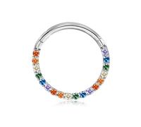 BodyBonita Septum de Acero Inoxidable 316L - Aro Nariz Arcoíris con Circonia Cúbica 16G - Piercing Helix, Tragus, Daith, Rook para Hombre y Mujer - Pendientes Aros Plata 8mm