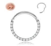BodyBonita Septum de Acero Inoxidable 316L - Aro Nariz con Circonia Cúbica 16G Helix Tragus Daith Rook Oreja Pendientes Aros Plata 8mm para Hombre y Mujer