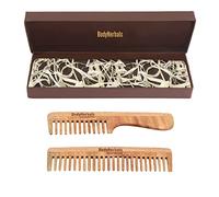 BodyHerbals Juego de peines de madera de nim 100 % natural, antiestático, hecho a mano, peine de dientes anchos y peine de cola