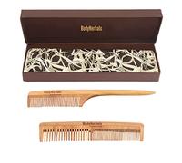 BodyHerbals Juego de peines de madera de nim 100% natural, antiestático, hecho a mano, peine de doble diente y peine de cola
