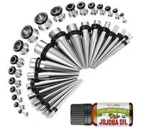 BodyJ4You 37pc Kit de estiramiento de orejas - Gugues para principiantes 14G -00G Juego de inicio - Afero After Care Jojoba Oil - Capas de acero Tn