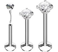 BodyJ4You 3PC Labret Tragus Stud Push In Earrings Internally Threaded Surgical Steel Helix Lip Monroe Medusa Conch Versatile Piercing Jewelry