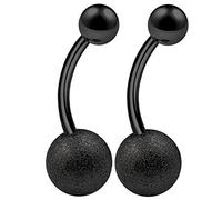 bodyjewellery 2 piercings para ombligo de 14 g, color negro, para ombligo, barra de escarcha, joyería de plátano, bolas no colgantes, D4HCP, tamaño a elegir, Acero aleado