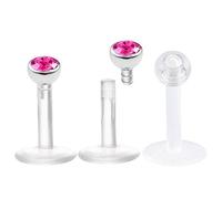 bodyjewellery 3 Piezas 16 g 1/4 Labret Stud Lip Ring Forward Helix Bioflex Internally Threaded Conch Snakebite Tragus Monroe Push In Pick Color