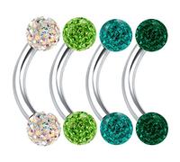 bodyjewellery 4 Bolas de Cristal Curvado DE 16 g para Cejas Helix Eyebrow, Puente de Lóbulo de Oreja, Cartílago Antiácaros, Trago ferido, Color de Púa BSAK