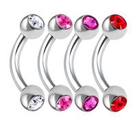 bodyjewellery 4 piercings curvados de acero quirúrgico de 16 g, 6 mm, para cartílago, caracola, rook, cristal, labret daith, labio, puente, color, Vidrio, sin piedra