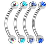bodyjewellery 4 Piercings de Acero quirúrgico DE 16 g, 12 mm, Curvado con Cristales y Gancho para Labios Daith