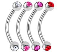 bodyjewellery 4 Piercings de Acero quirúrgico de 16 g, 12 mm, Curvado con Cristales y Gancho para Labios Daith
