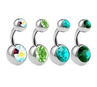 bodyjewellery 4 Piezas 14 g 1/4 Cortos Ombligo Anillos Joyería Acero Cristales Barras Pendientes no Percha Banana Piercing Studs ACPD