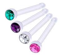 bodyjewellery 4 Piezas 20 g 0,8 mm Piercing para la Nariz de Barra Recta para Nariz, Anillo bioflex Flexible de Color de Púa de Cristal