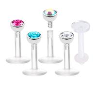 bodyjewellery 5 Piezas 16 g 1/4 labret Studs Lip Conch Bioflex Push In Internally Threaded Monroe Ring Tragus Marilyn Snake Bites - Cl AB ROAQ