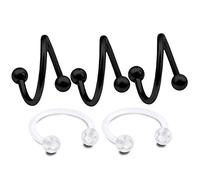 bodyjewellery 5 Piezas 16 g Espiral Piercing Cartílago Labio Tragus Hoop Helix Twisted Bar Negro anodizado Tacos ACSV Bolas Tamaño Pick