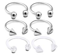 bodyjewellery 6 pzas de Acero quirúrgico DE 16 g de Pesas Circulares para Cartílago de septo, Nariz, Labio, Cejas, Araña, Bícate o Trago de Cejas, Tamaño de la Púa
