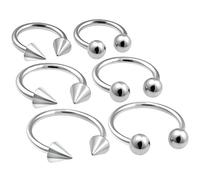 bodyjewellery Juego de 6 Anillos de Herradura DE 18 g para Cartílago Circular de Septum, Cejas, Cejas, Arañas, Bícaros, tragos, Orejas, Acero quirúrgico, BBEH