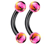 bodyjewellery Piercing Curvado para Cejas, Diseño de septo, 2 Unidades, 16 g, Color Negro, Acero anodizado, Pintado a Mano, 2 Bolas, Tamaño de Púa