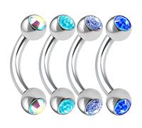 bodyjewellery Piercing de Acero quirúrgico Curvado para Cartílago, 4 Unidades, 16 g, 6 mm, con Cristales