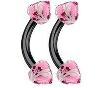 bodyjewellery Piercing para Cejas, Diseño Curvado, Acero anodizado, Color Negro, 2 Unidades, 16 g, para Cartílago de Septum, 3 Pinchos Pintados a Mano, Tamaño de Púa
