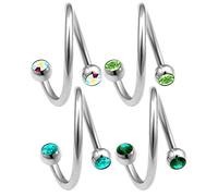 bodyjewellery Piercing para Ombligo, 4 Unidades, 16 g, 12 mm, en Espiral, para cartílago de piña, Oreja, lóbulo, Labio, Oreja, Labio, Labio, Tragus Color