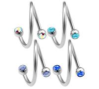 bodyjewellery Piercing para Ombligo, 4 Unidades, 16 g, 12 mm, en Espiral, para Cartílago de Piña, Oreja, Lóbulo, Labio, Oreja, Labio, Labio, Tragus Color