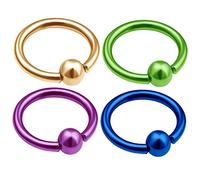 Bodyjewelrytrend - 4 anillos de cuentas cautivas de 16 g, triple tragus, cartílago, hélice, aurícula, cejas, nariz, tabique, labio, aro anodizado, 8 mm