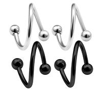 Bodyjewelrytrend - 4 aretes de barra en espiral de 16 g, para cartílago, labio, tragus, cejas, aro helix, barra trenzada, acero quirúrgico, bolas de 3 mm, tamaño de púa, NA, NA