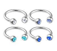 Bodyjewelrytrend - 4 barras circulares de 16 g 5/16 para nariz, tabique, pinna, tragus, cartílago, labio, cejas, daith, rook, cristal, color de selección, sin piedra