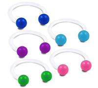 Bodyjewelrytrend - 5 aretes acrílicos flexibles de 16 g para cartílago de hélice, serpiente, tragus, labio, herradura, tabique, mordedura de nariz, tamaño de púa BBLA, Acrílico, metal
