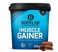 Bodylab24 Pure Muscle Gainer Chocolate 2000g, 33g de carbohidratos naturales, 40g de proteína y 12g de grasa por 100g, enriquecido con monohidrato de creatina, ideal para la construcción de masa